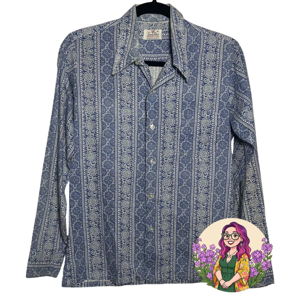 Vtg Sands Point Blue White Medallion Print Size 1… - image 1